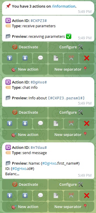 VisualMaker action chat info example