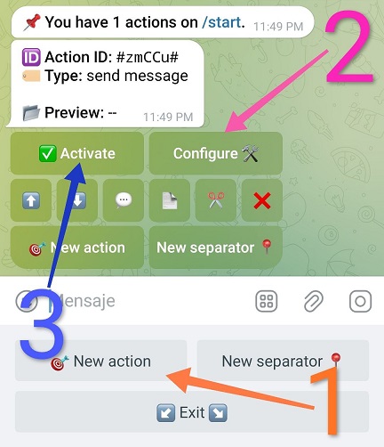 Step-by-step action setup